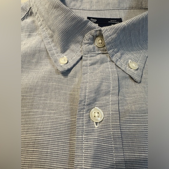 GAP Men's Button Down Blue Striped XL Slim Fit Long Sleeve Chest Pocket Shirt - Picture 8 of 11
